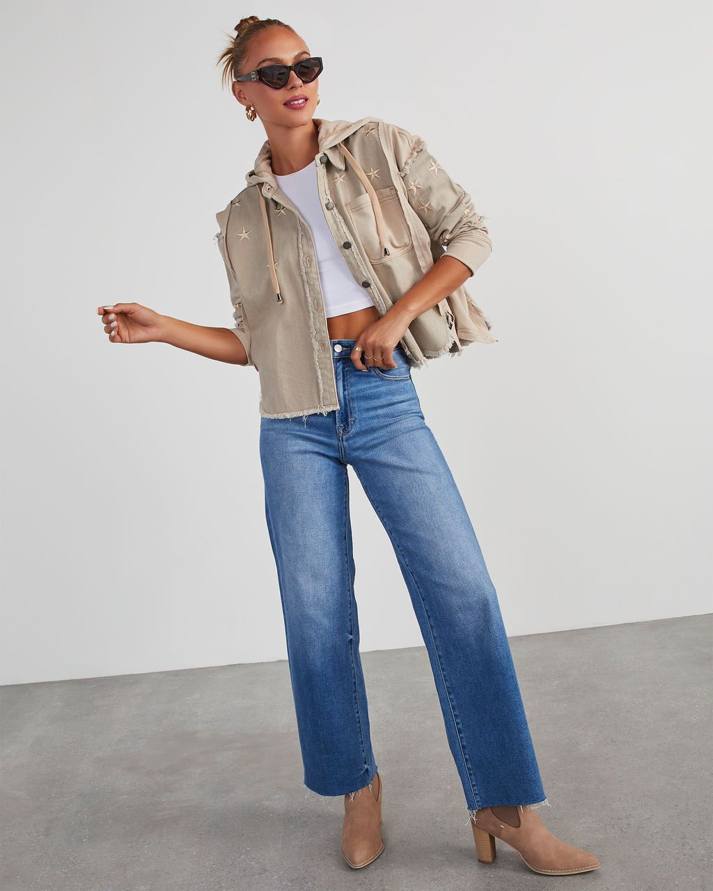 Mallory Lightweight Hooded Button Up Jacket - Taupe sold by Vici product image thumbnail 2