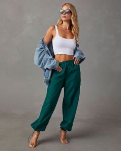 Kenny Nylon Pocketed Pants - Dark Green sold by Vici