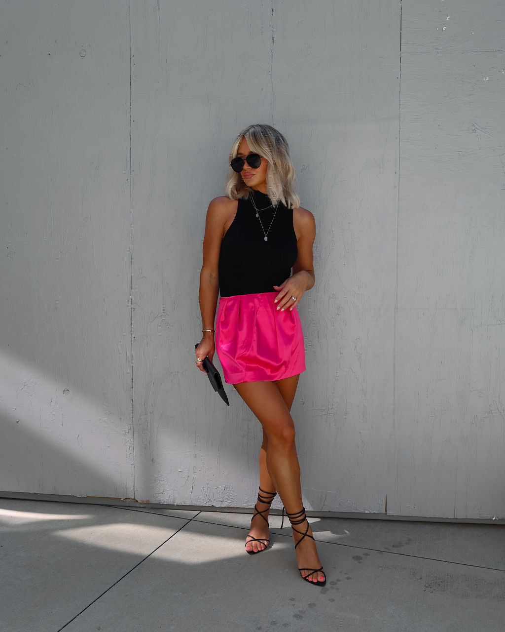 Neale Satin Mini Skirt - Fuchsia sold by Vici product image thumbnail 2