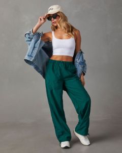 Kenny Nylon Pocketed Pants - Dark Green sold by Vici