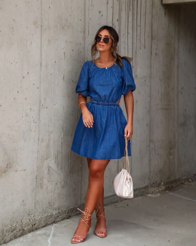 Jenisa Denim Puff Sleeve Mini Dress sold by Vici