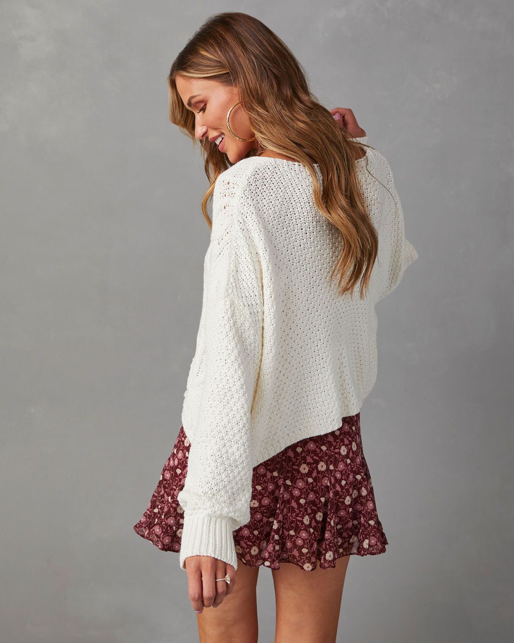 Salana V-Neck Cable Knit Sweater - White sold by Vici product image thumbnail 4