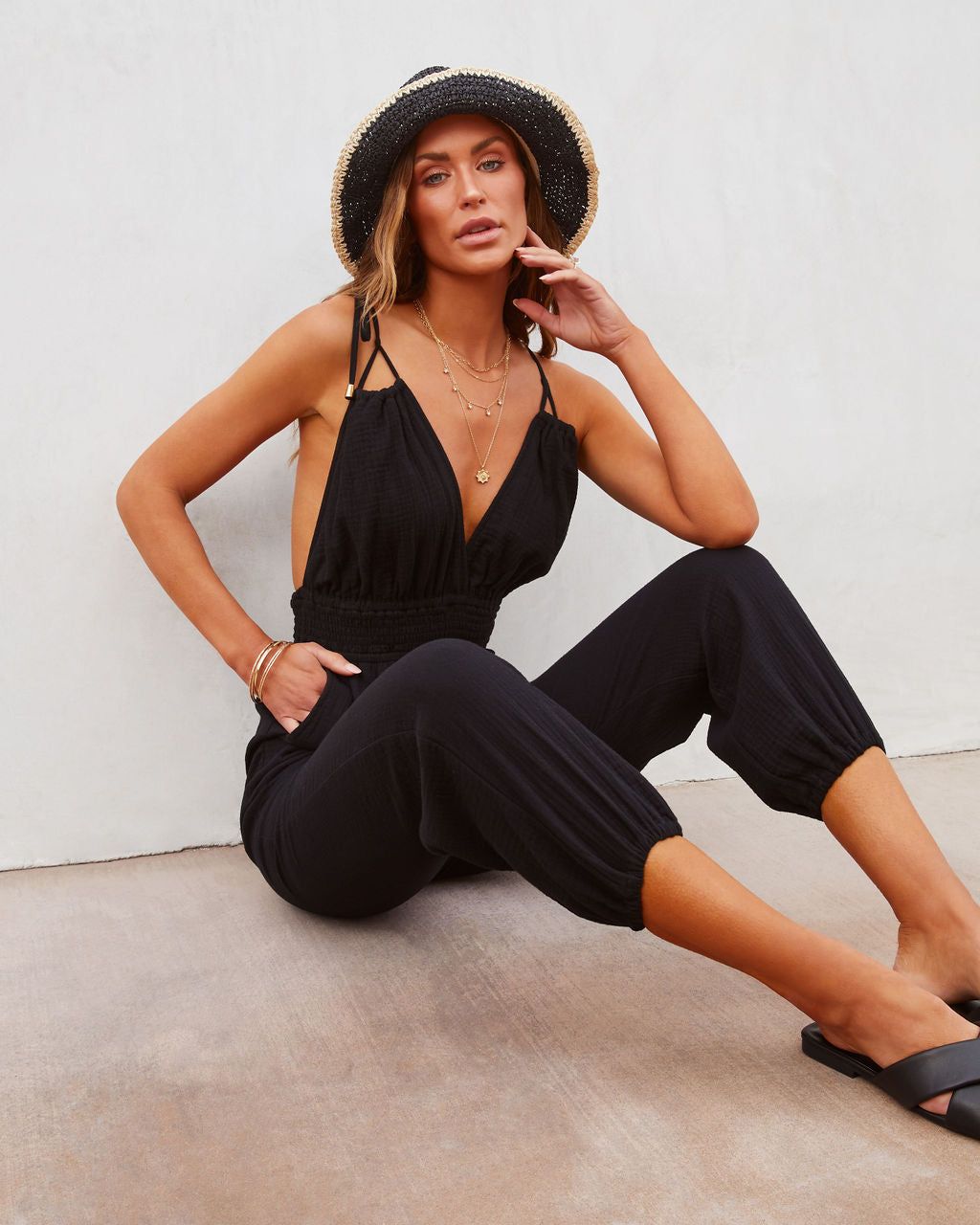 Del Mar Cotton Pocketed Jogger Jumpsuit - Black - FINAL SALE sold by Vici product image thumbnail 7