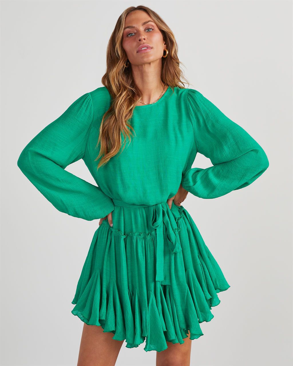 Pippin Tie Waist Mini Dress - Green sold by Vici