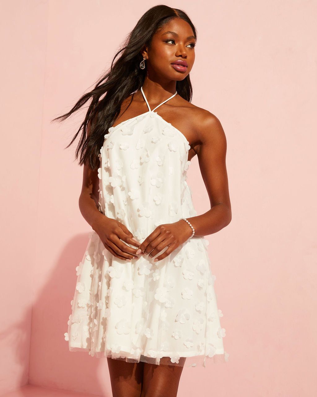 Niari Floral Embellished Halter Mini Dress - Off White - FINAL SALE sold by Vici product image thumbnail 6