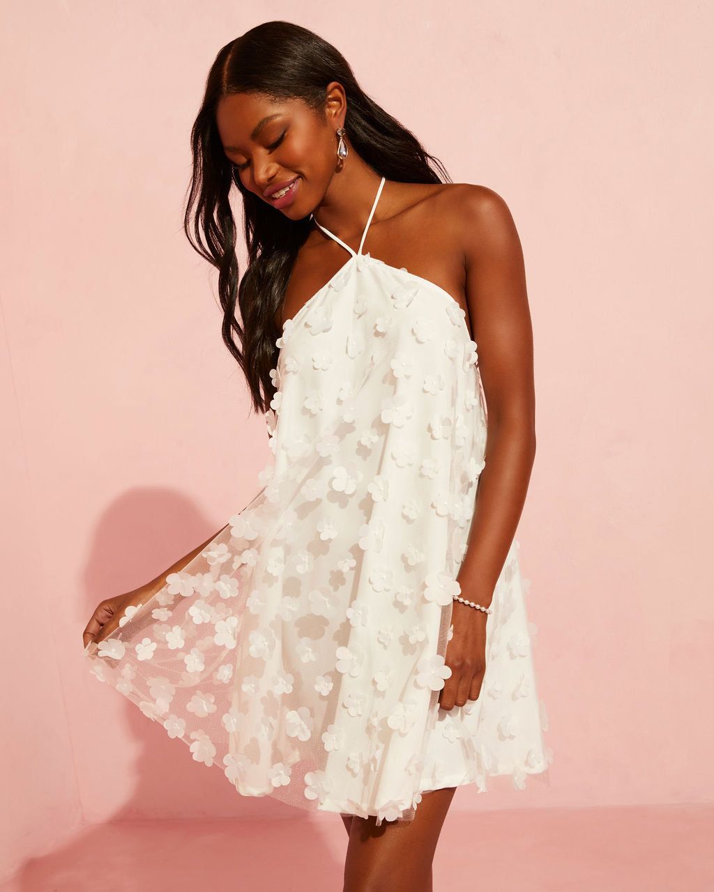 Niari Floral Embellished Halter Mini Dress - Off White - FINAL SALE sold by Vici
