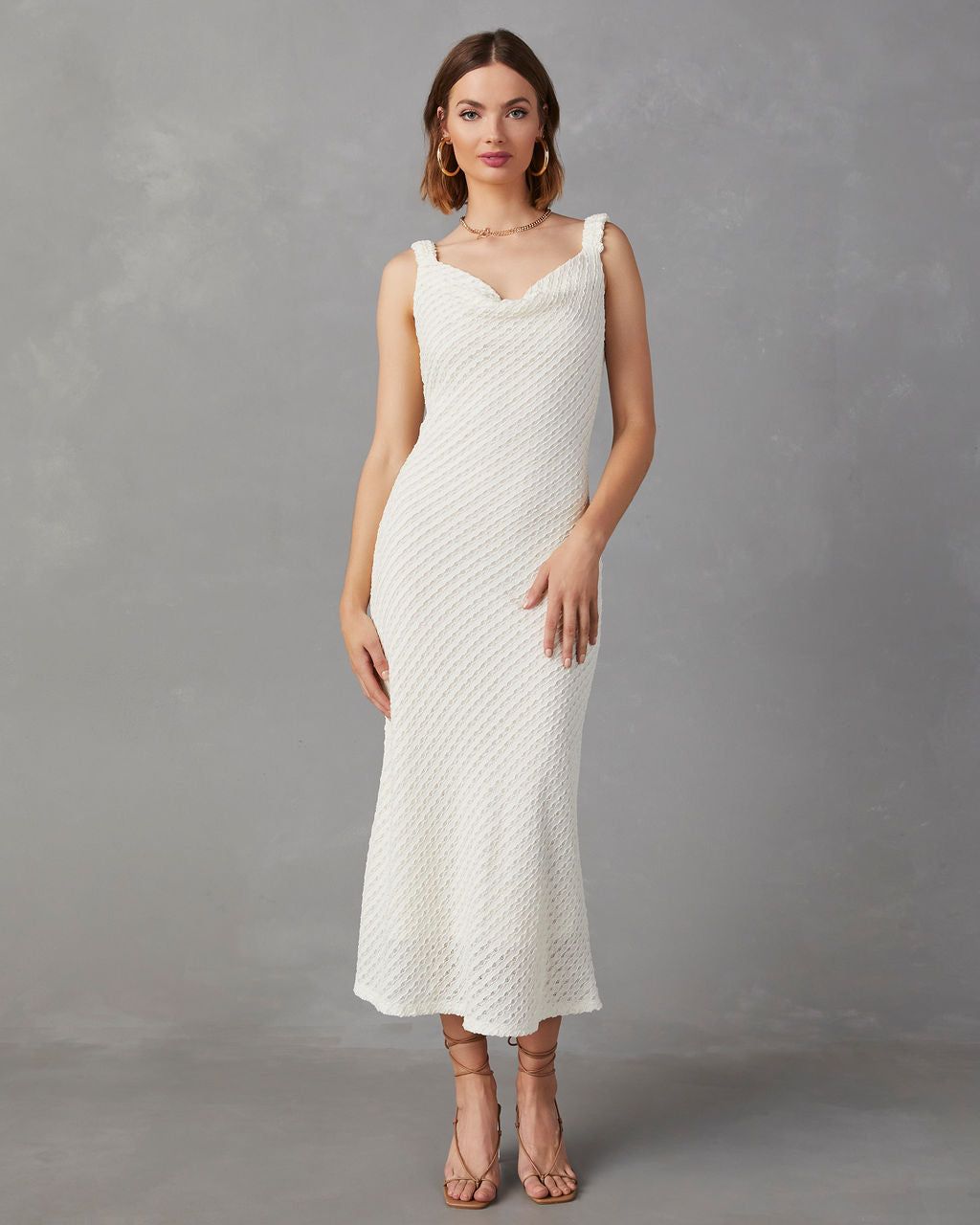 Cordera Textured Cowl Neck Midi Dress - Cream - FINAL SALE sold by Vici product image thumbnail 6