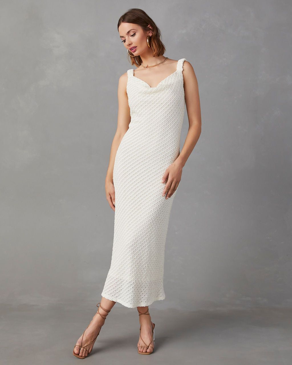 Cordera Textured Cowl Neck Midi Dress - Cream - FINAL SALE sold by Vici