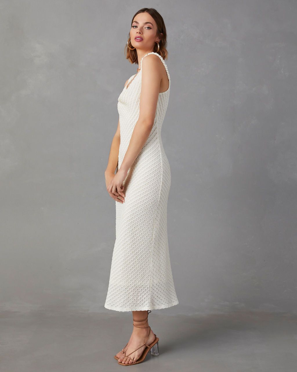 Cordera Textured Cowl Neck Midi Dress - Cream - FINAL SALE sold by Vici product image thumbnail 4