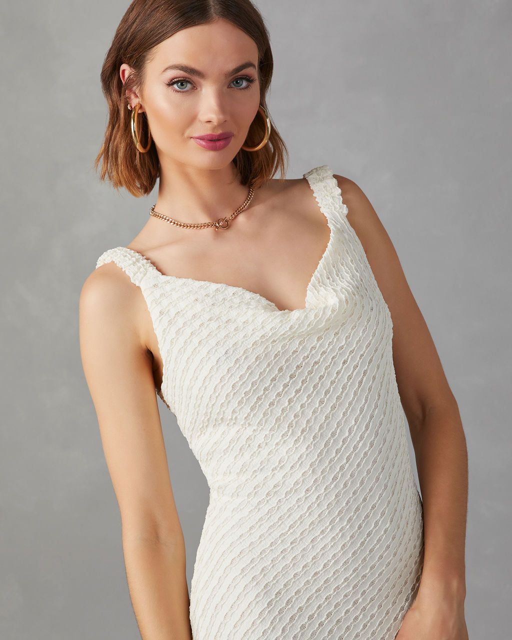 Cordera Textured Cowl Neck Midi Dress - Cream - FINAL SALE sold by Vici product image thumbnail 5