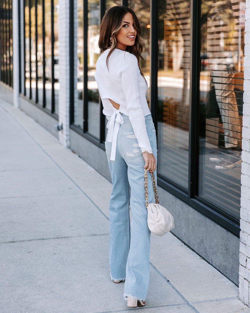 Livvy Crop Ribbed Knit Tie Top - White - SALE sold by Vici product image thumbnail 9