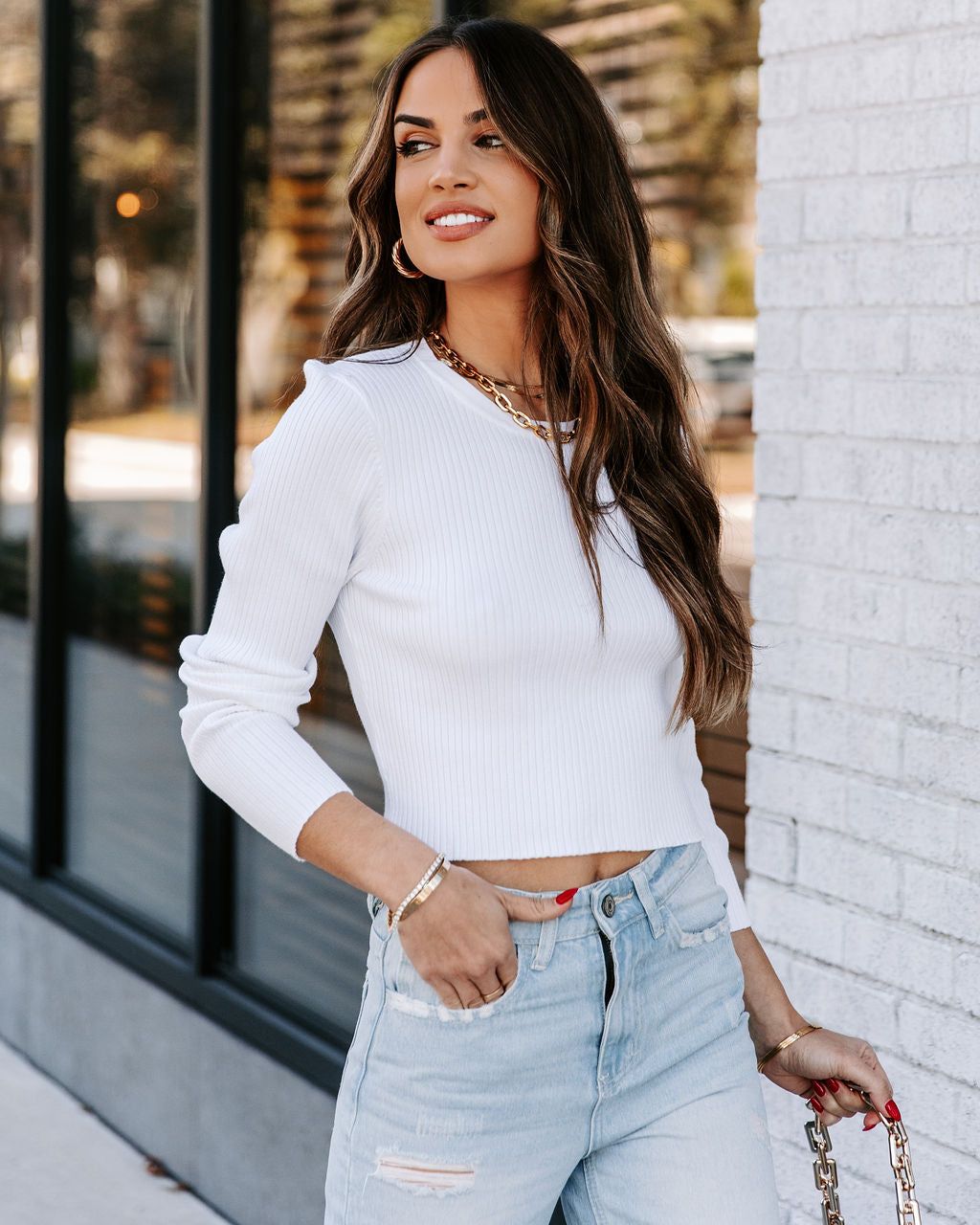 Livvy Crop Ribbed Knit Tie Top - White - SALE sold by Vici product image thumbnail 8