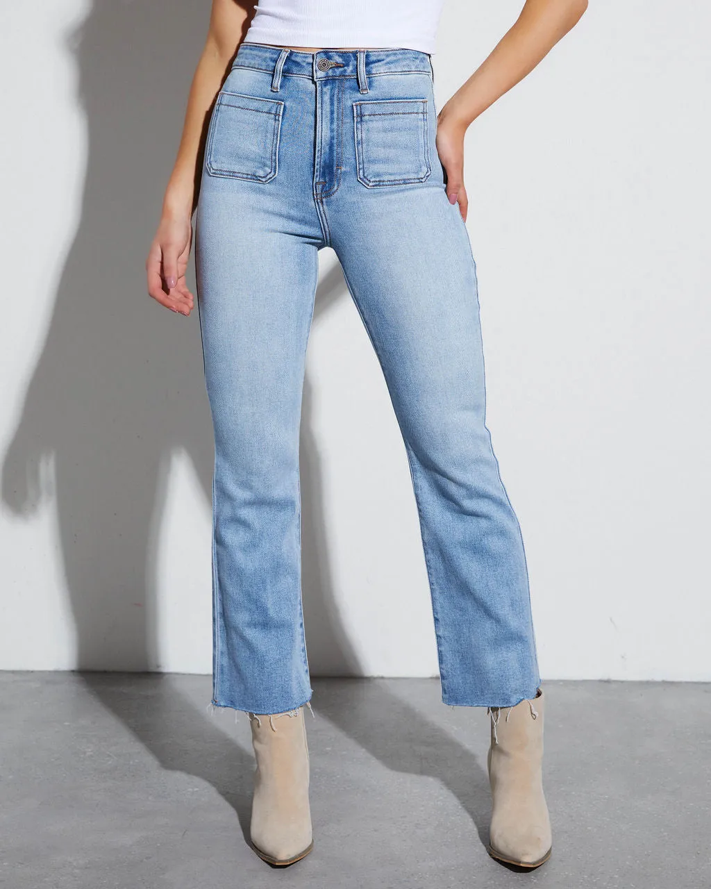 Casual Times Super Stretch Cropped Flare Jeans sold by Vici