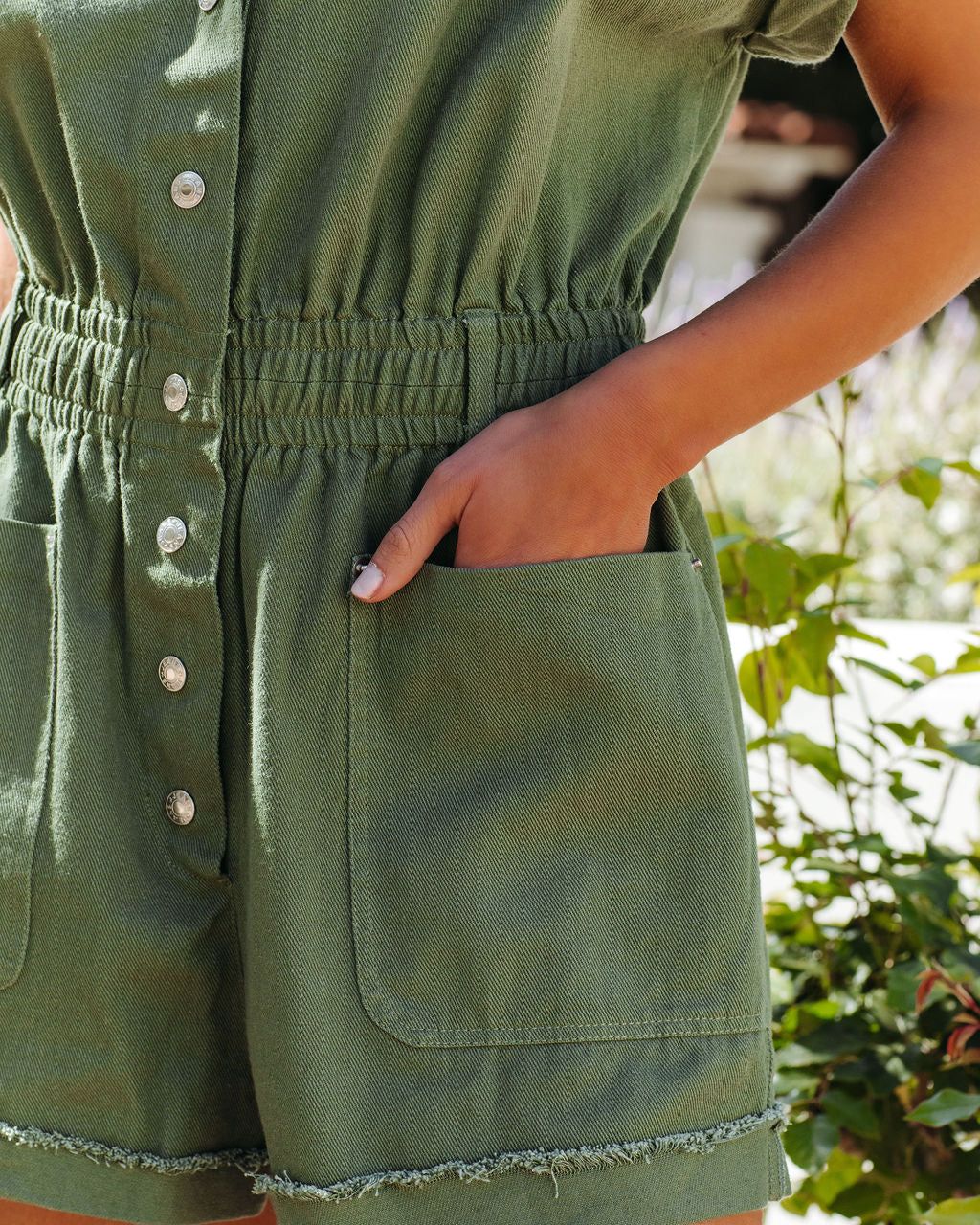 Shelton Cotton Pocketed Denim Romper - Olive - SALE sold by Vici product image thumbnail 5