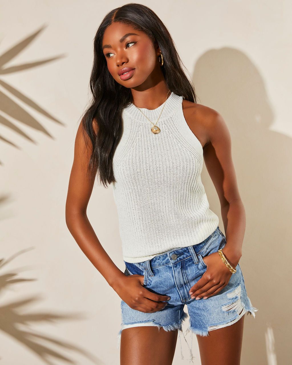 Talia Cotton Blend Knit Tank - Off White - SALE sold by Vici