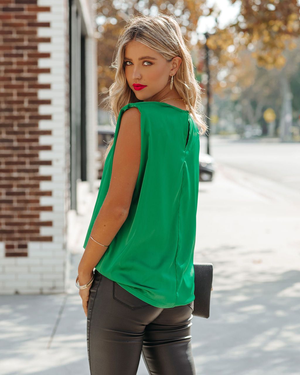 Cosette Satin Padded Blouse - Emerald - FINAL SALE sold by Vici product image thumbnail 2