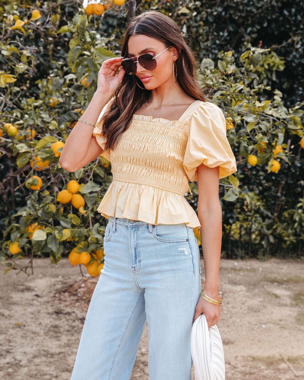 Trysta Cotton Smocked Peplum Top - Yellow - FINAL SALE sold by Vici product image thumbnail 6