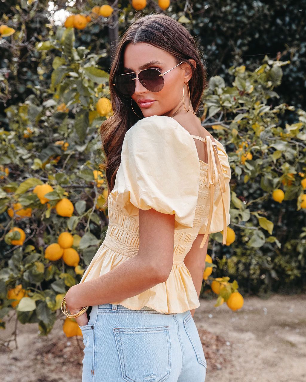 Trysta Cotton Smocked Peplum Top - Yellow - FINAL SALE sold by Vici product image thumbnail 4