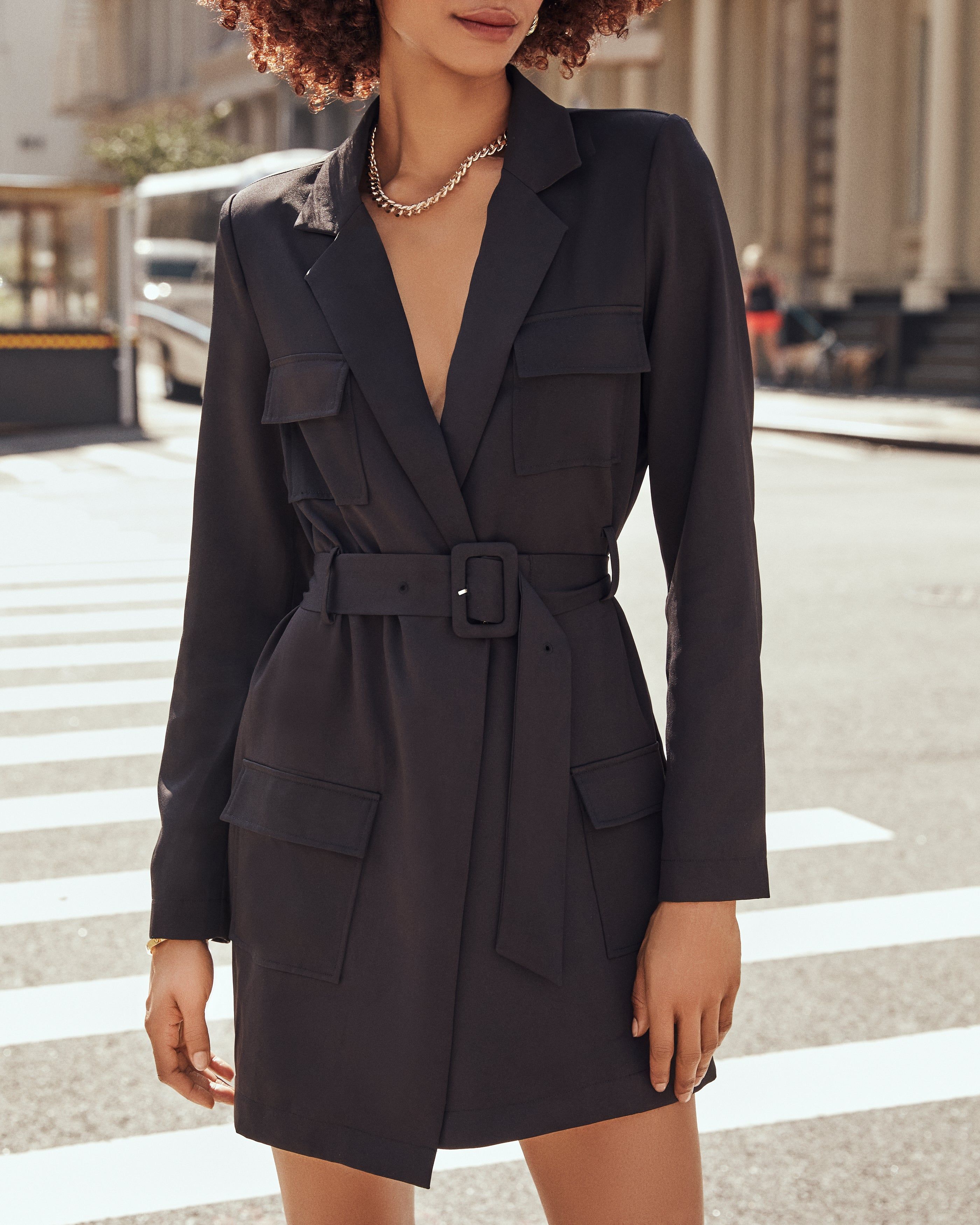 The City Pocketed Belted Blazer Dress - Black - FINAL SALE sold by Vici product image thumbnail 8