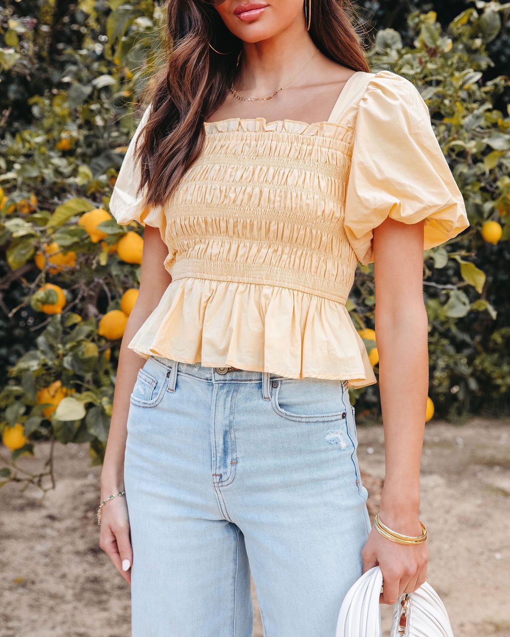 Trysta Cotton Smocked Peplum Top - Yellow - FINAL SALE sold by Vici product image thumbnail 2
