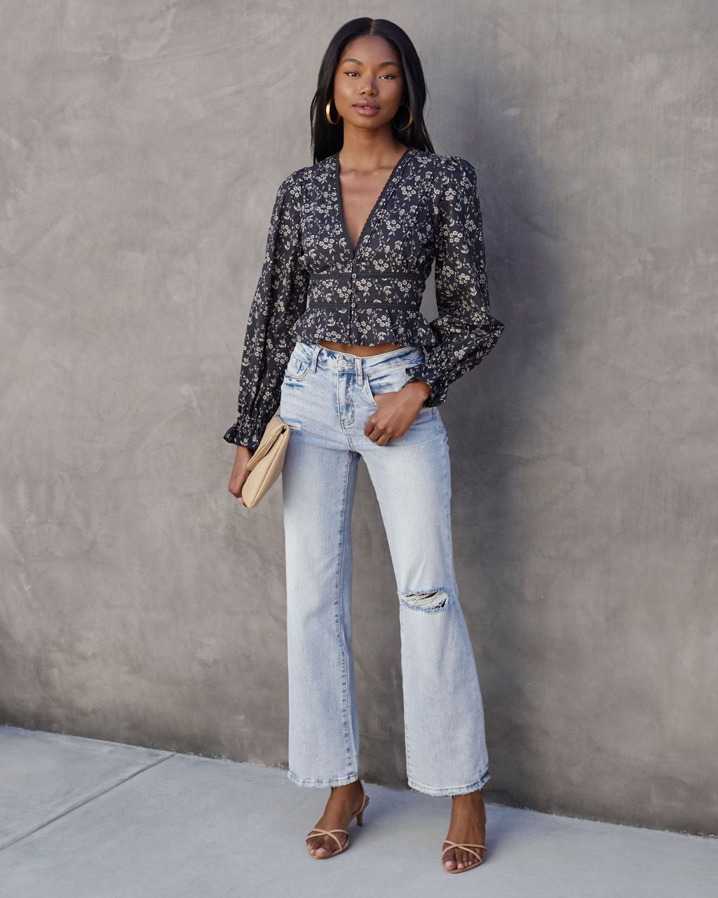 Irvine Floral Cotton Blend Crochet Trim Top - FINAL SALE sold by Vici product image thumbnail 3