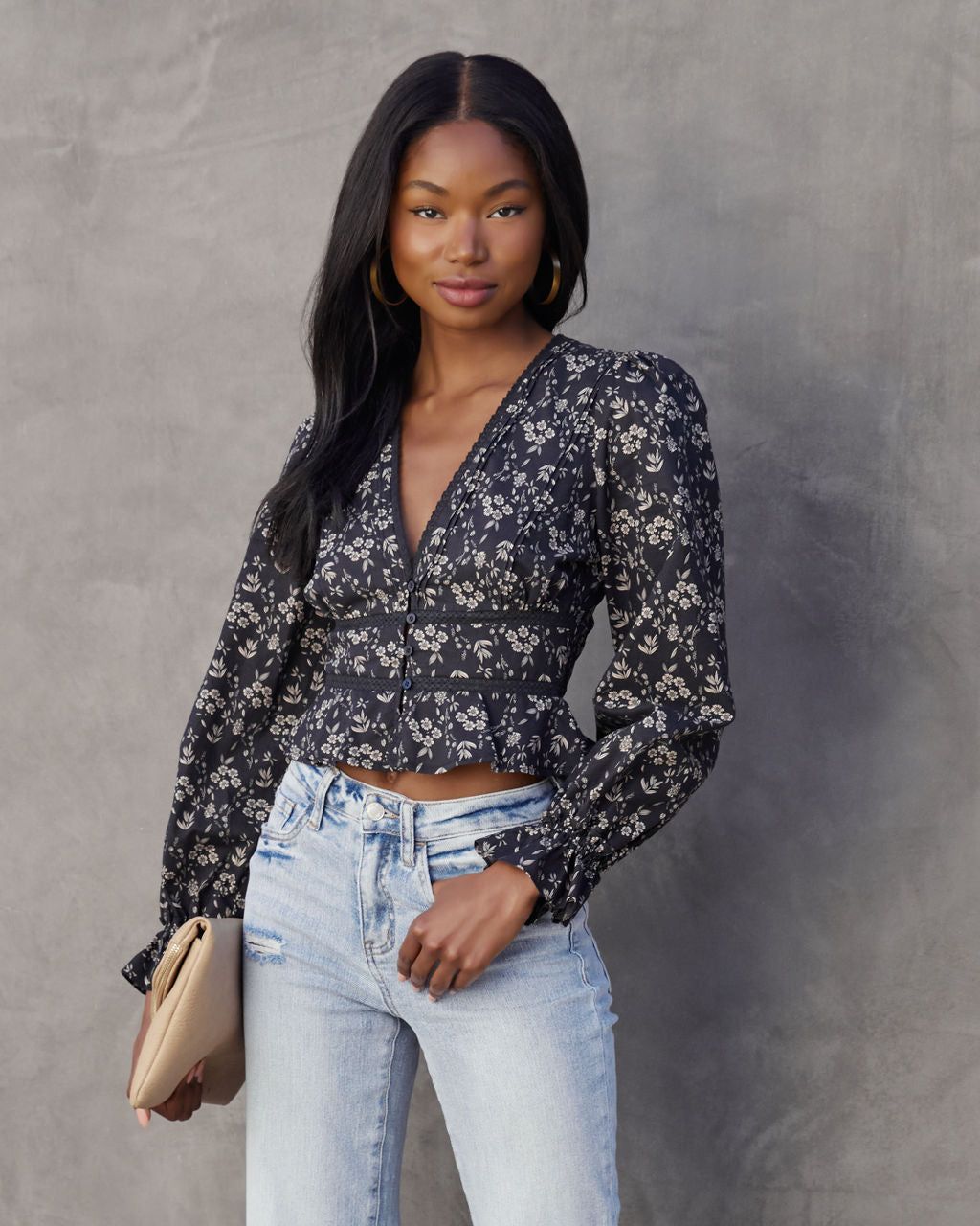 Irvine Floral Cotton Blend Crochet Trim Top - FINAL SALE sold by Vici product image thumbnail 6