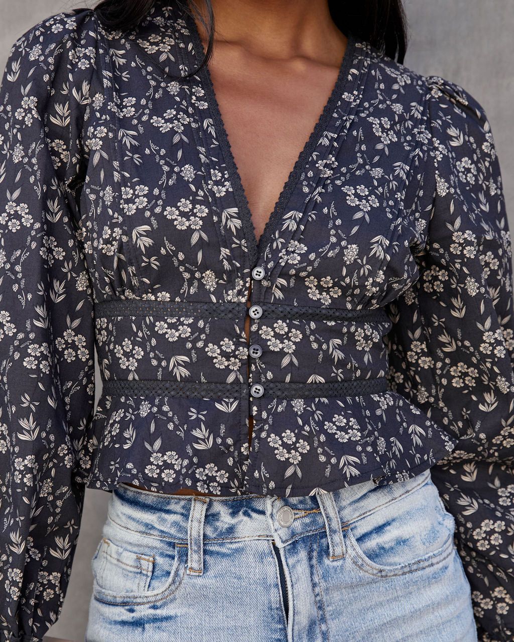 Irvine Floral Cotton Blend Crochet Trim Top - FINAL SALE sold by Vici product image thumbnail 2