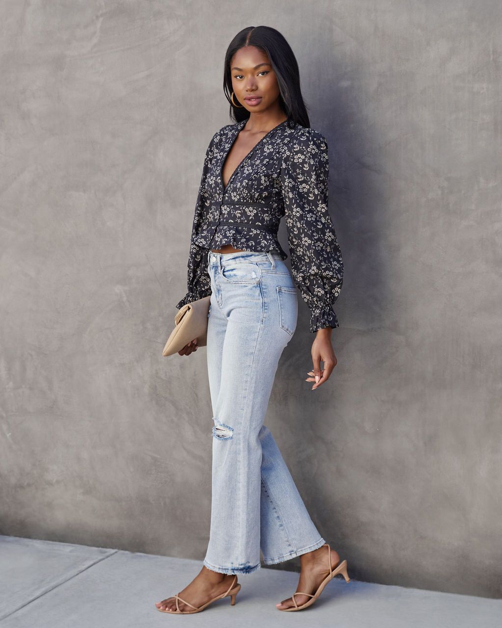 Irvine Floral Cotton Blend Crochet Trim Top - FINAL SALE sold by Vici product image thumbnail 5