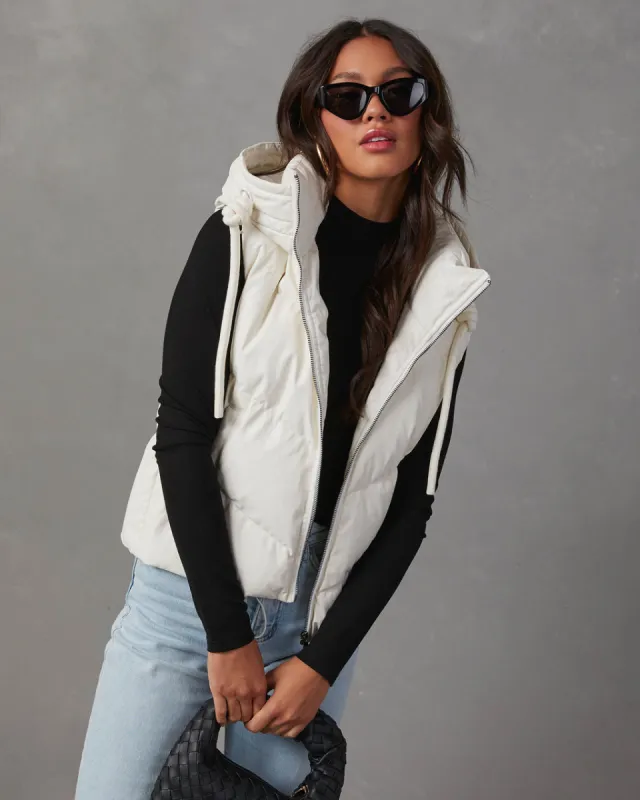 Shelton Pocketed Hooded Faux Leather Puffer Vest sold by Vici