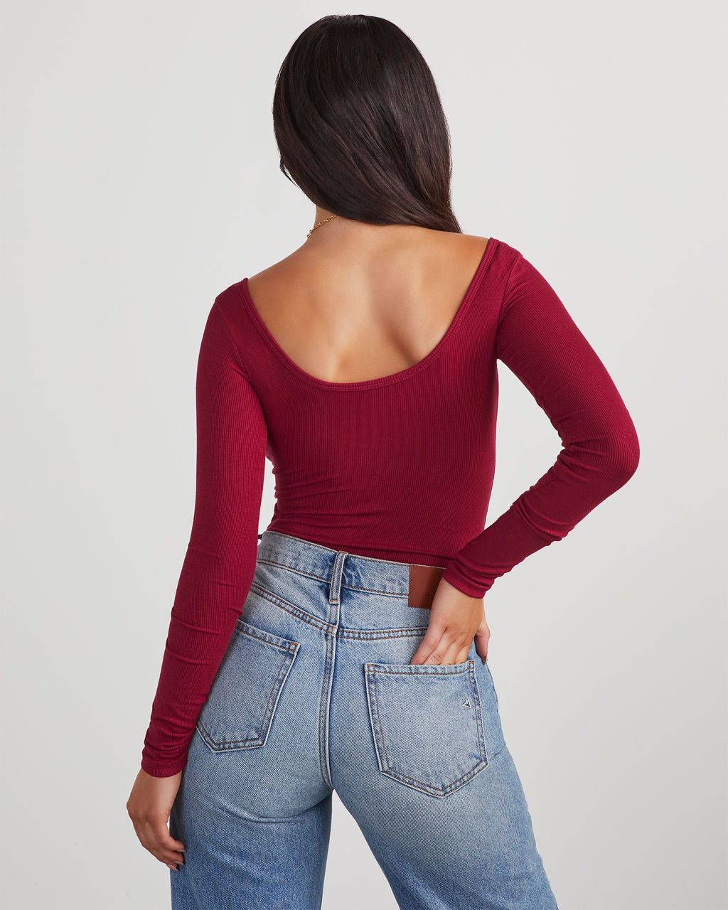 Venus Ribbed Knit Henley Bodysuit - Burgundy sold by Vici product image thumbnail 4