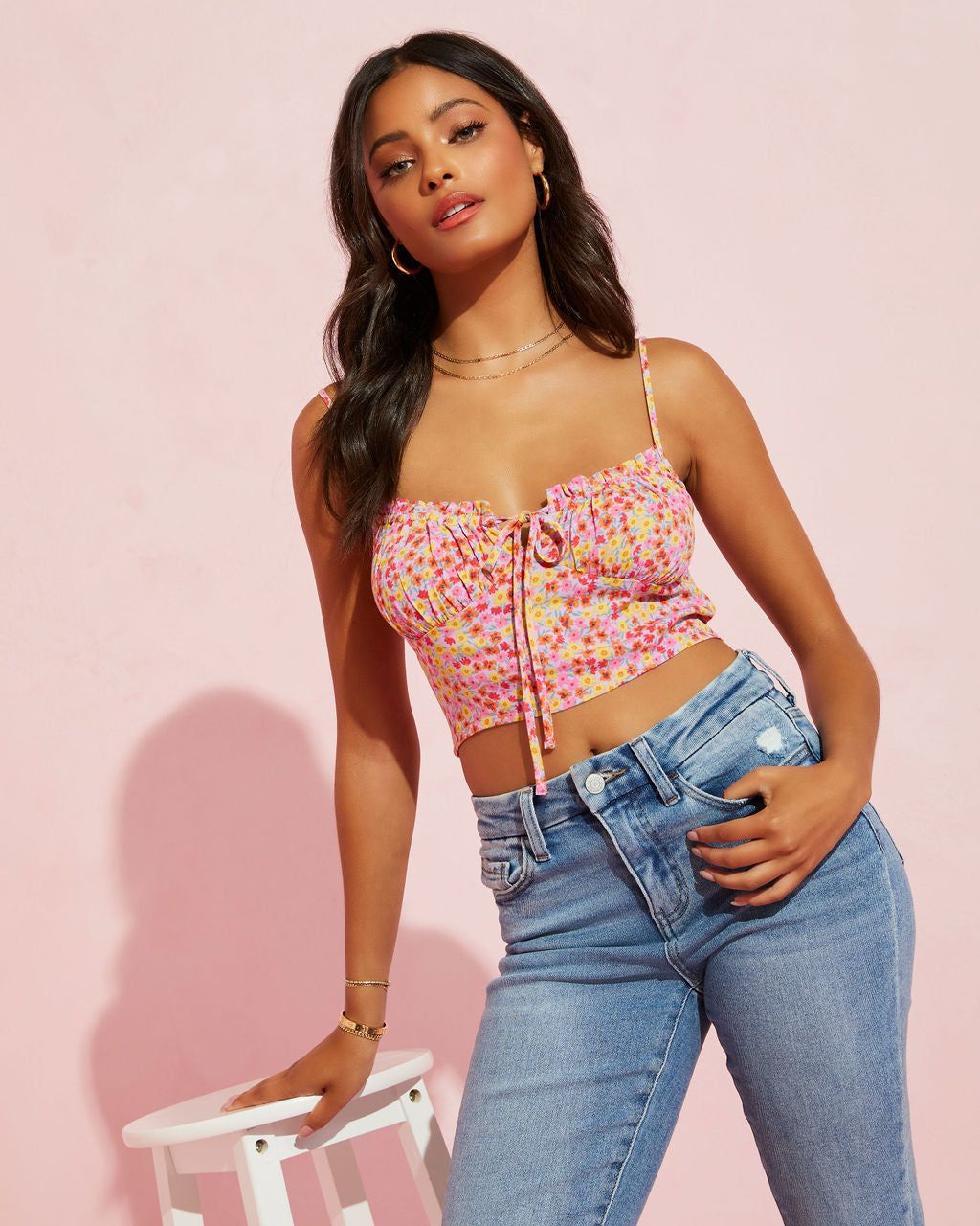 Dancing Daisies Floral Crop Top - Pink - SALE sold by Vici product image thumbnail 3