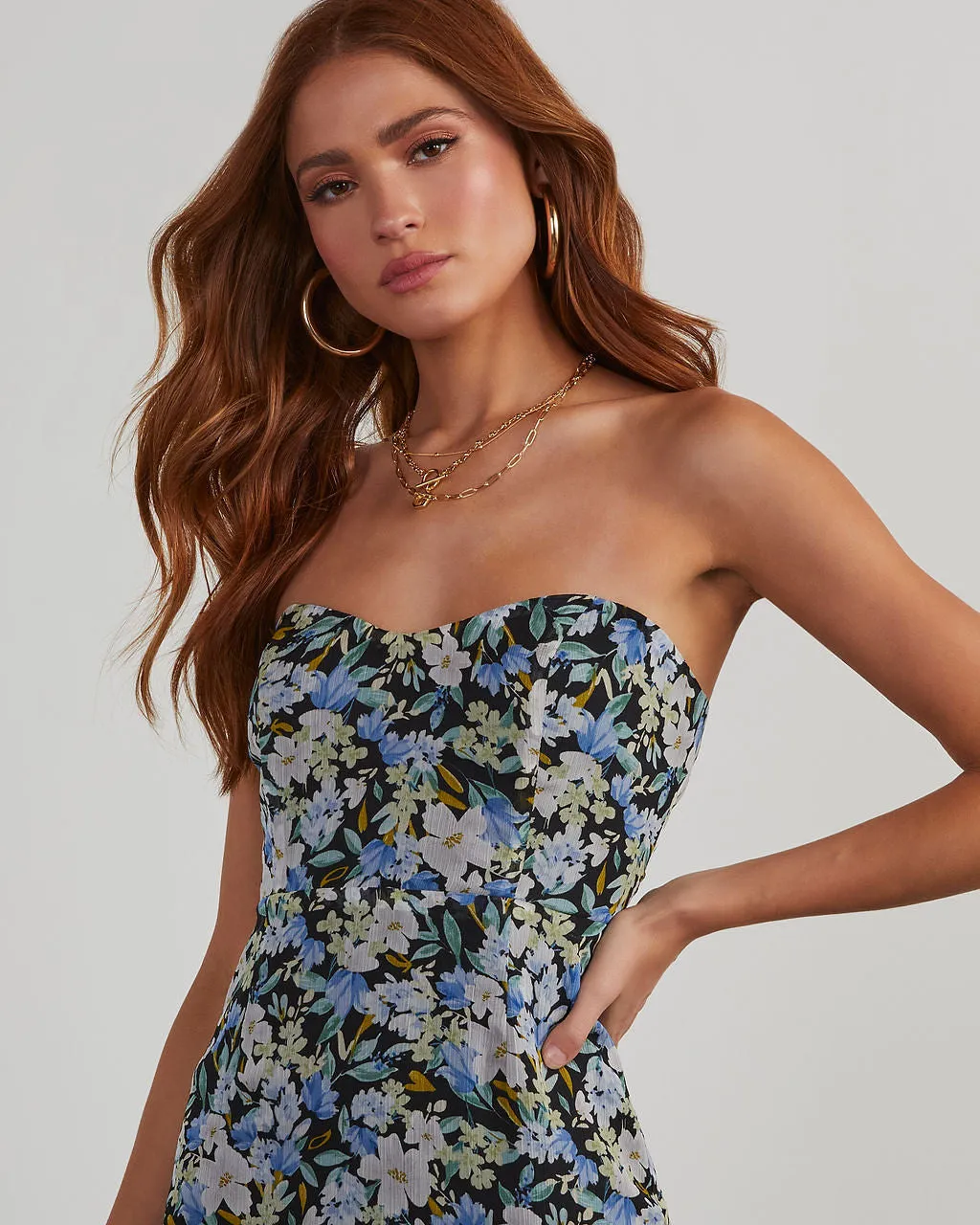 Dahlia Strapless Floral Slit Maxi Dress sold by Vici product image thumbnail 2