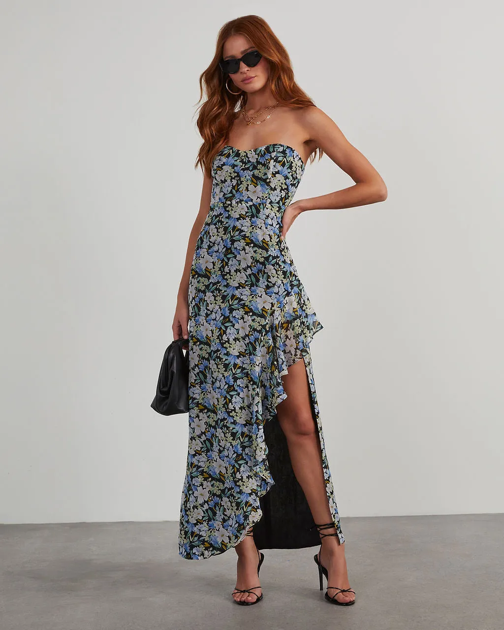 Dahlia Strapless Floral Slit Maxi Dress sold by Vici