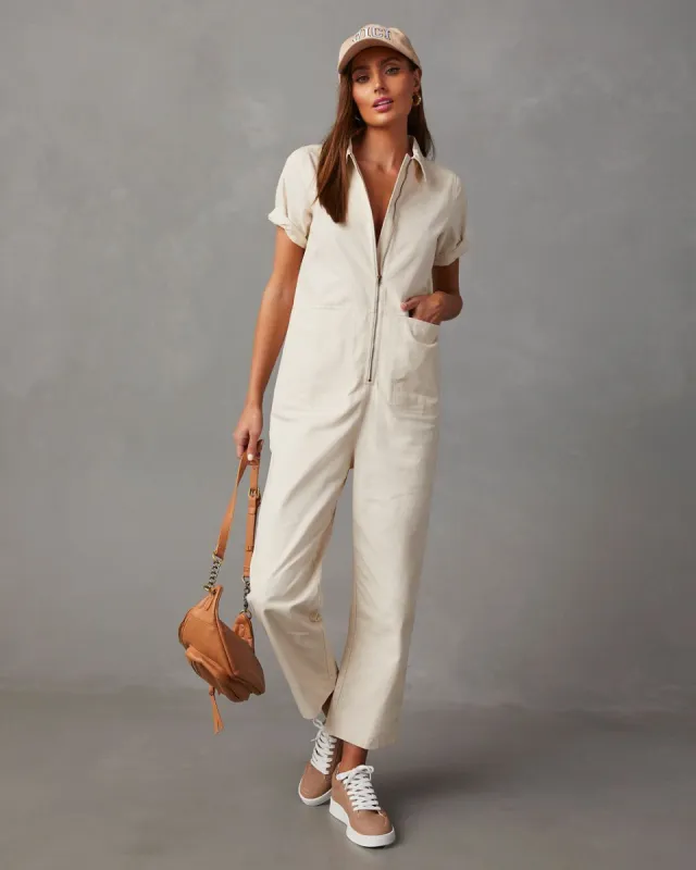 Phillips Denim Jumpsuit - Cream sold by Vici
