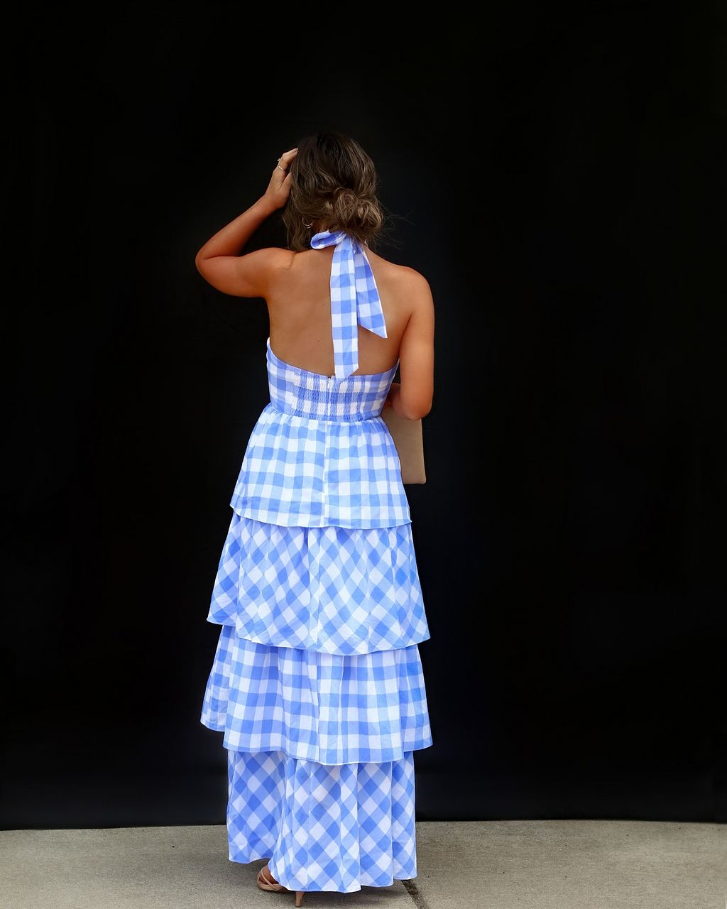 Dorotea Gingham Tiered Halter Maxi Dress - Blue/White - LAST CHANCE sold by Vici product image thumbnail 2