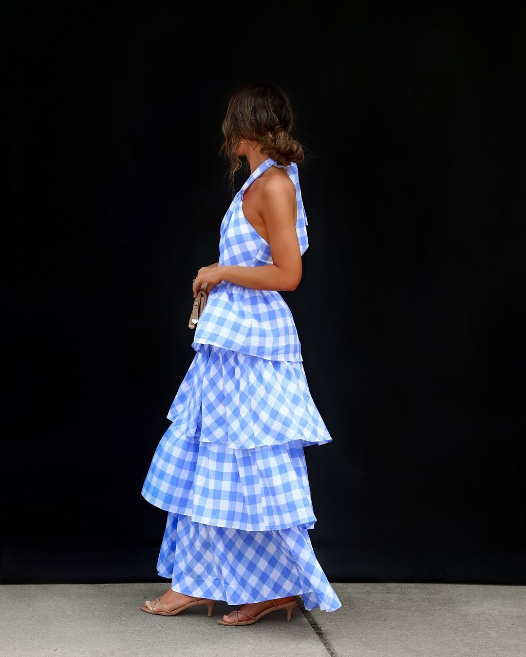 Dorotea Gingham Tiered Halter Maxi Dress - Blue/White - LAST CHANCE sold by Vici product image thumbnail 4