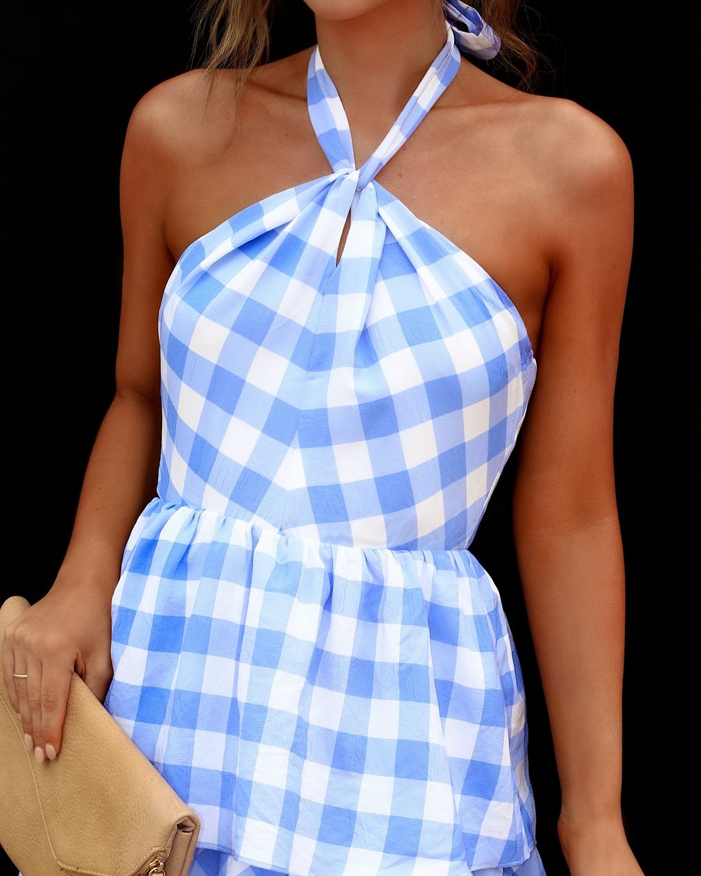 Dorotea Gingham Tiered Halter Maxi Dress - Blue/White - LAST CHANCE sold by Vici product image thumbnail 3