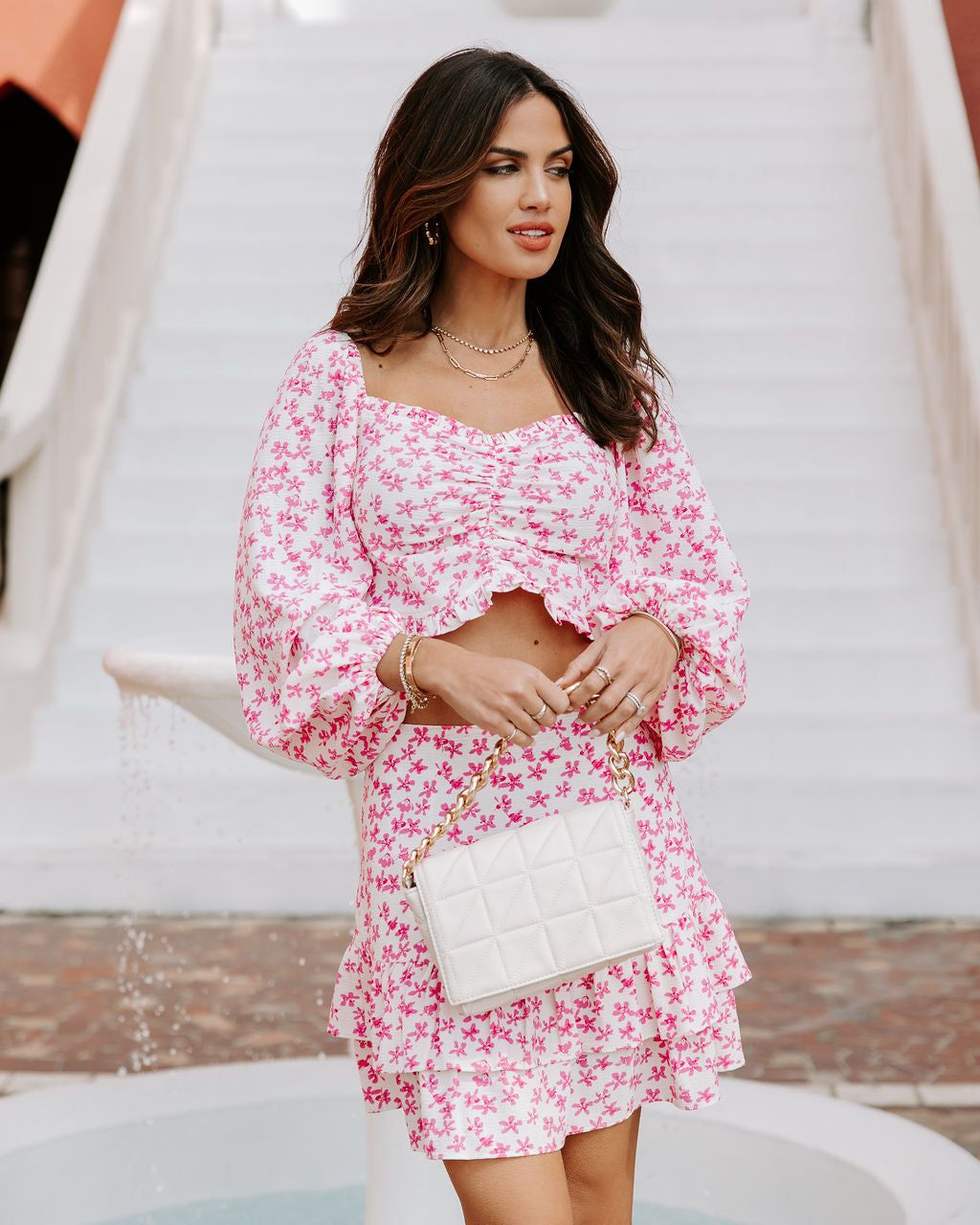 Celestine Floral Ruched Top - Pink - FINAL SALE sold by Vici