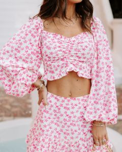 Celestine Floral Ruched Top - Pink - FINAL SALE sold by Vici