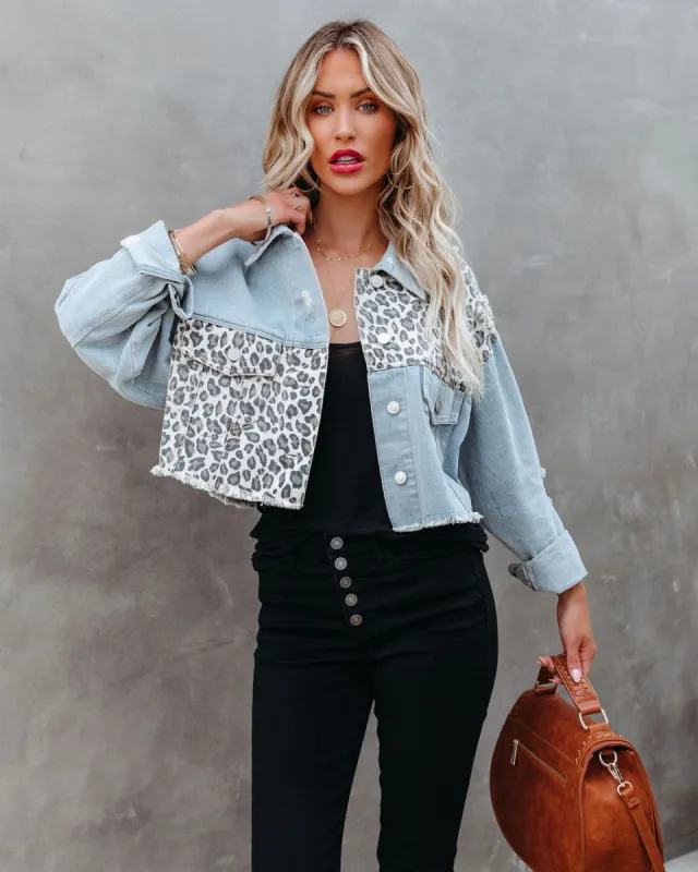 Hazy Leopard Cropped Denim Jacket - FINAL SALE sold by Vici
