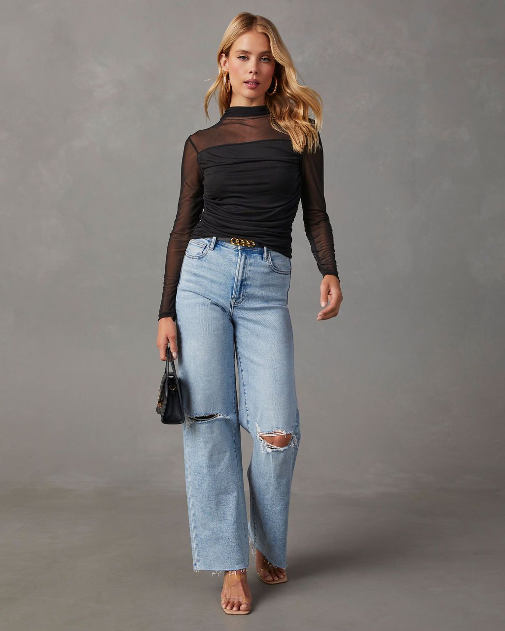 Bring The Edge Mesh Long Sleeve Top - Black sold by Vici product image thumbnail 3