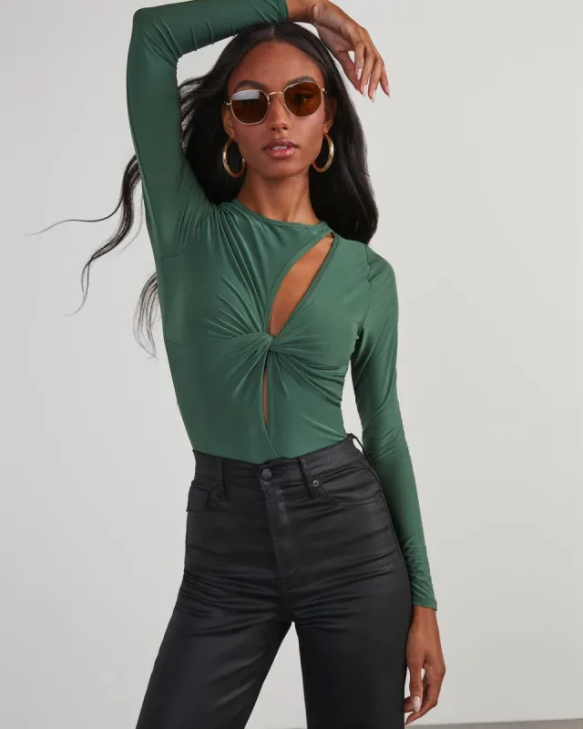 Kamara Cutout Twist Front Bodysuit - Olive sold by Vici