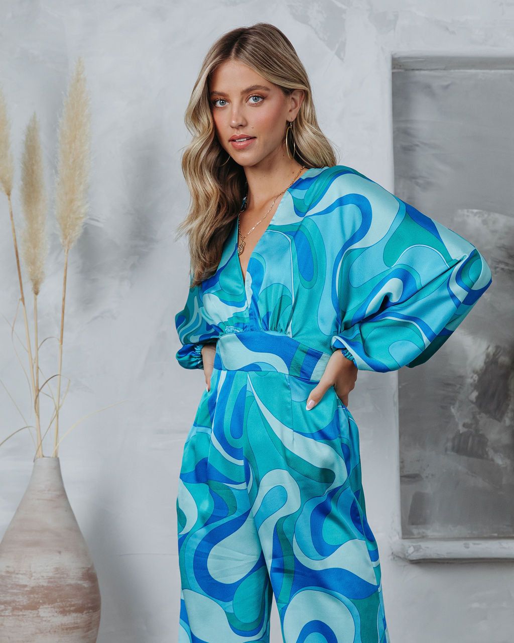 Emilio Satin Printed Wide Leg Jumpsuit - FINAL SALE sold by Vici product image thumbnail 6