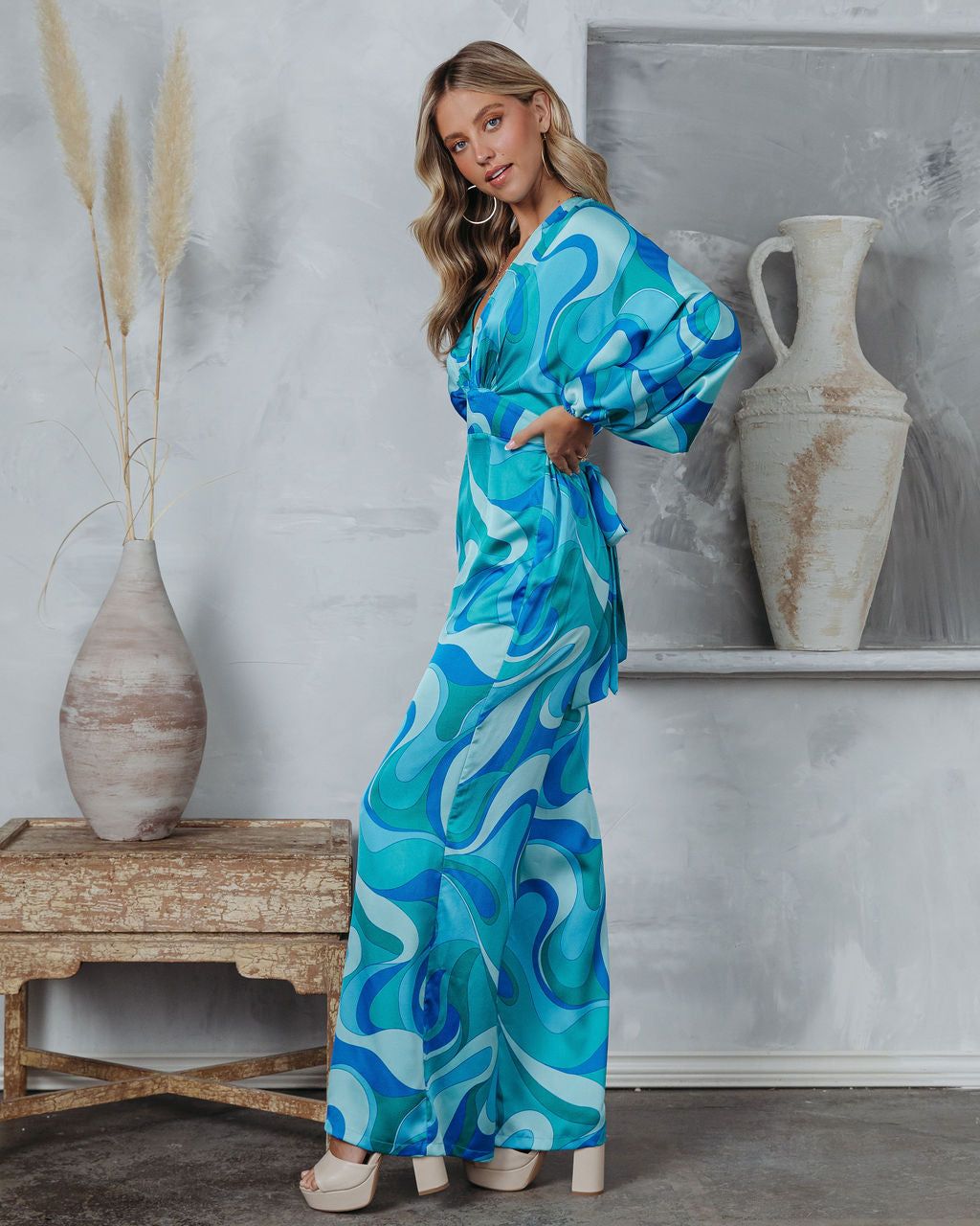 Emilio Satin Printed Wide Leg Jumpsuit - FINAL SALE sold by Vici product image thumbnail 5