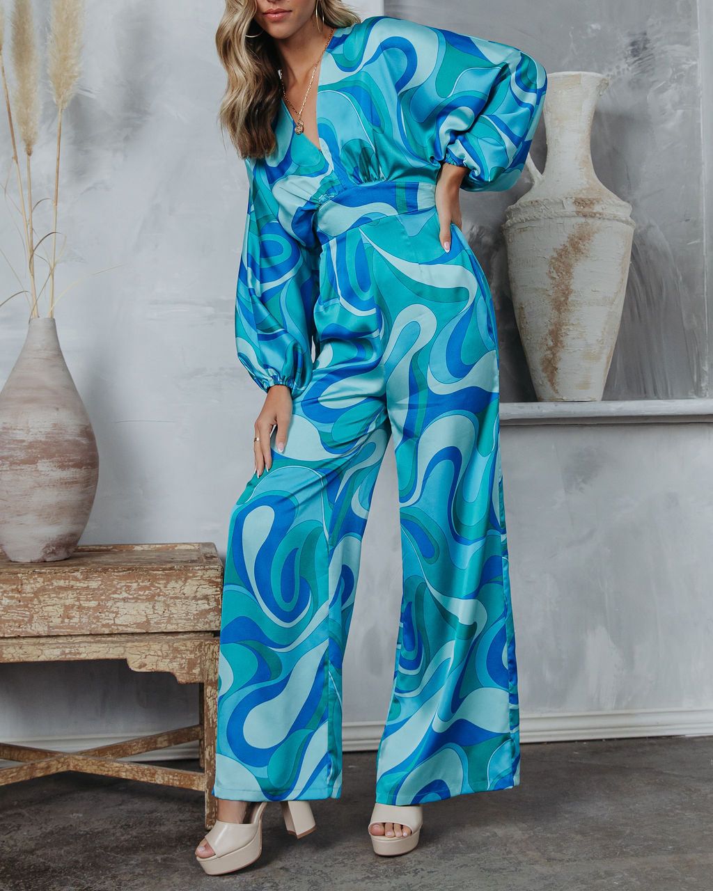 Emilio Satin Printed Wide Leg Jumpsuit - FINAL SALE sold by Vici product image thumbnail 2