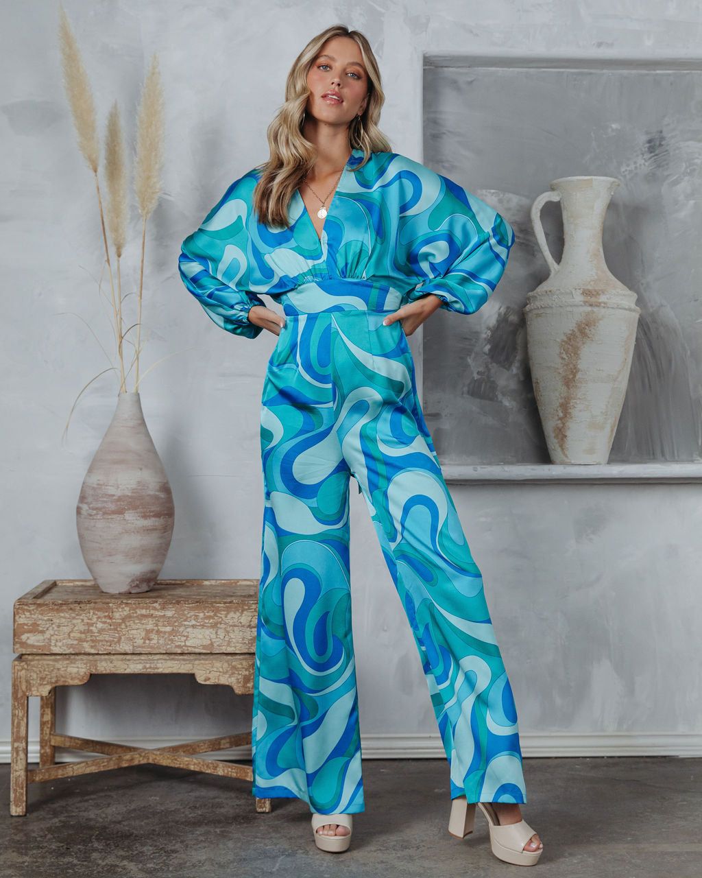 Emilio Satin Printed Wide Leg Jumpsuit - FINAL SALE sold by Vici product image thumbnail 3