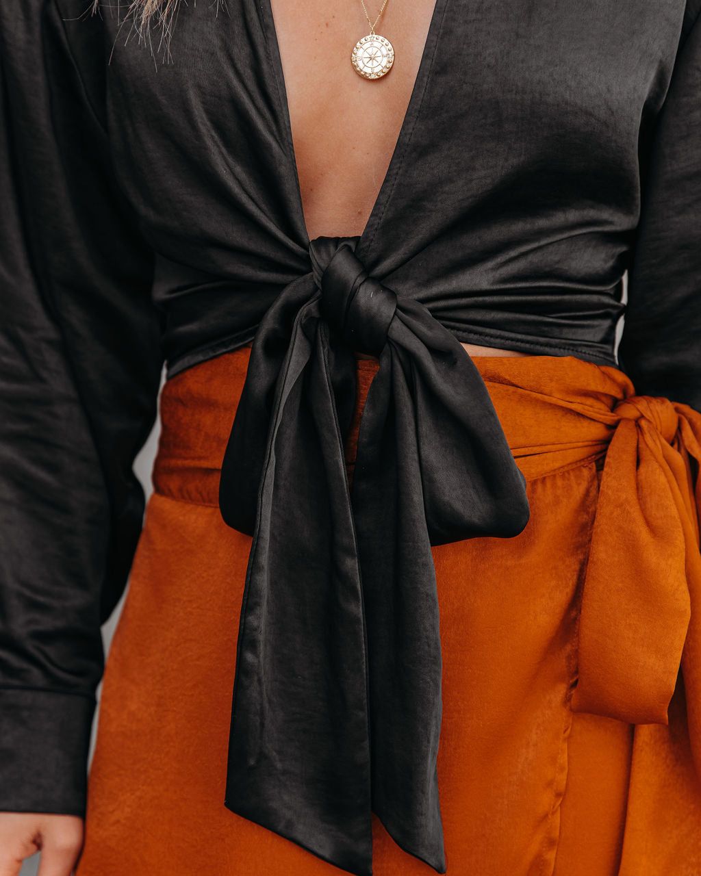 Best Bet Satin Collared Tie Blouse - Black - FINAL SALE sold by Vici product image thumbnail 4