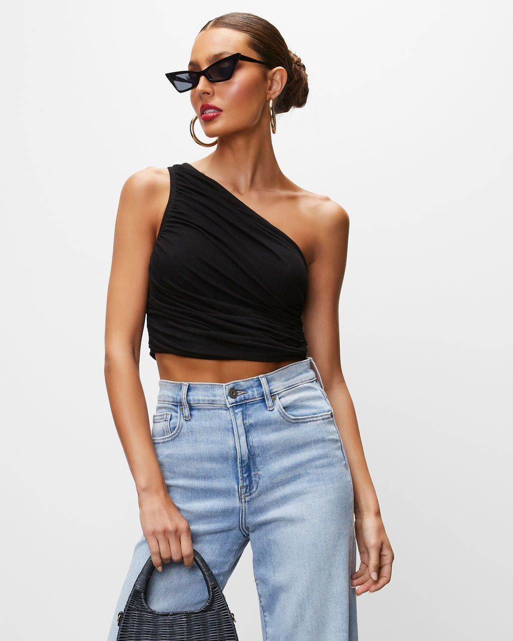 Alara Draped One Shoulder Crop Top - Black - FINAL SALE sold by Vici product image thumbnail 5