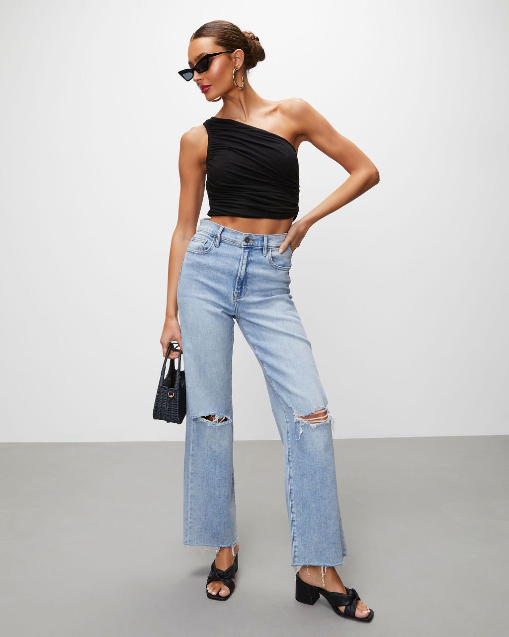 Alara Draped One Shoulder Crop Top - Black - FINAL SALE sold by Vici product image thumbnail 6