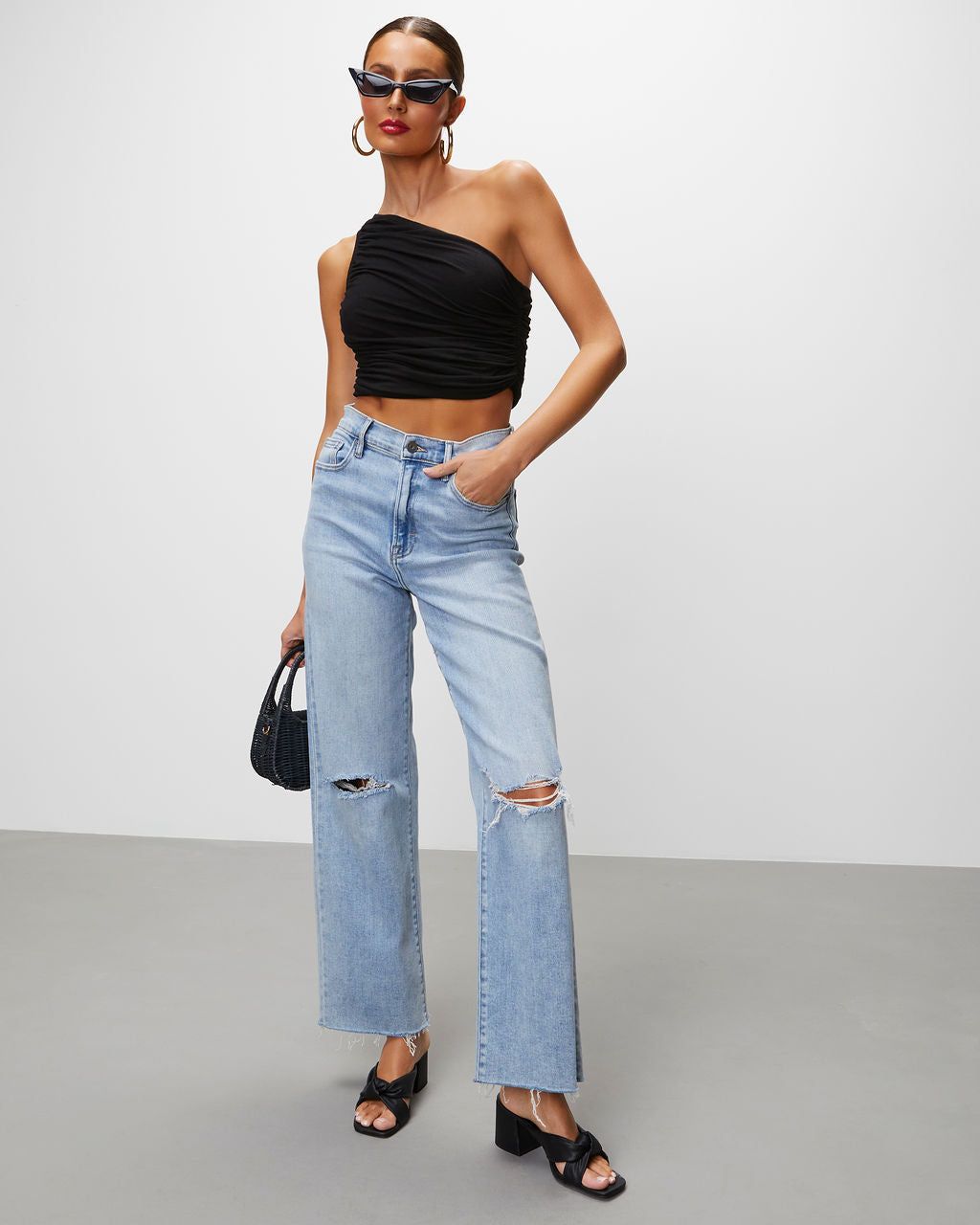 Alara Draped One Shoulder Crop Top - Black - FINAL SALE sold by Vici product image thumbnail 4